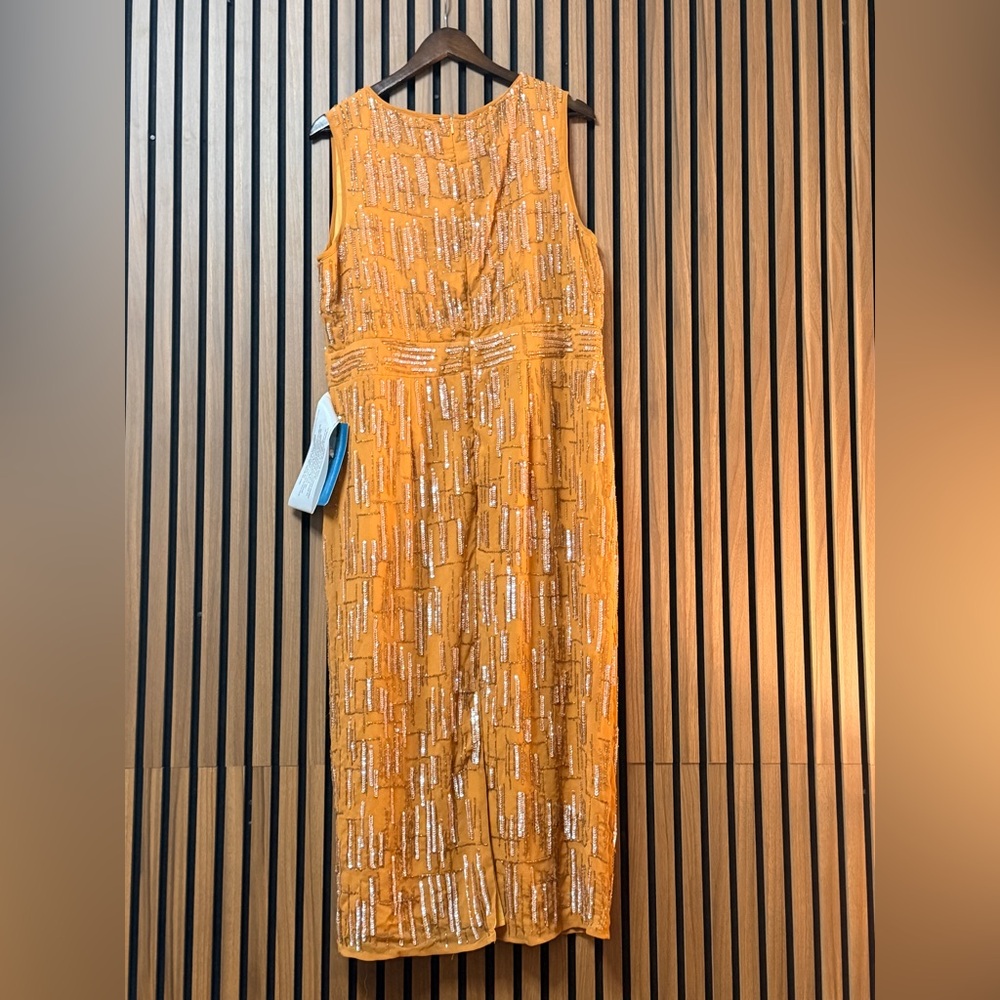 Mac Duggal Orange and Gold Midi Dress - Picture 3 of 8